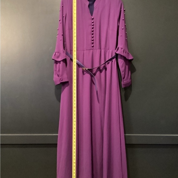 Vintage Porto Long Peplum Victorian Maxi Embellished Ruffle Dress Italian 44 M - Picture 14 of 16